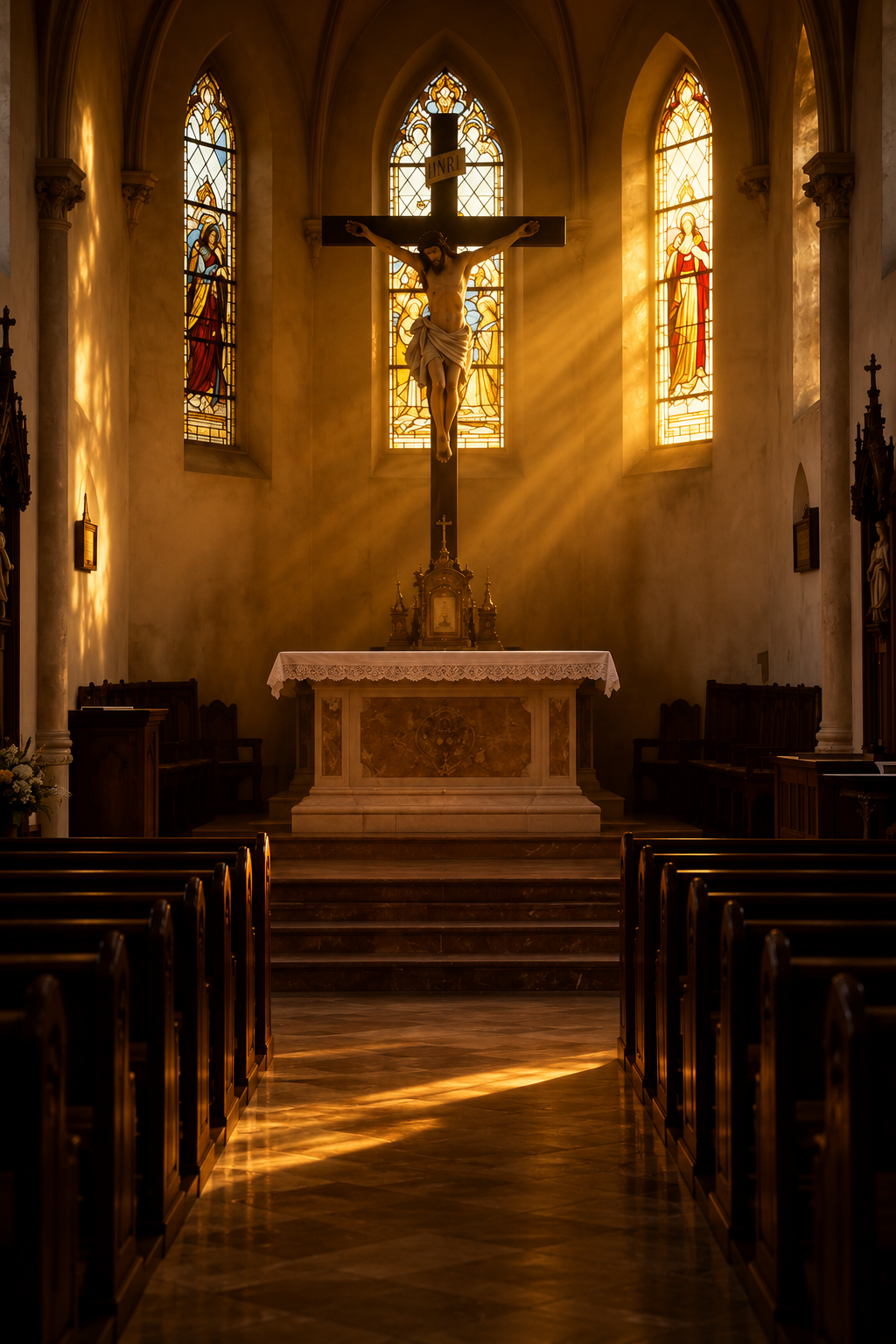 Catholic chapel illuminated by candles